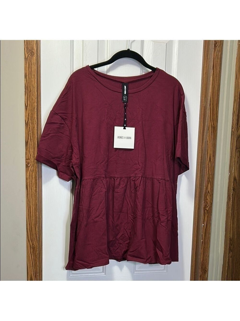 Agnes & Dora Red Short Sleeve Peplum Tunic